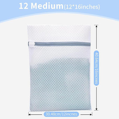 Laundry Bags Mesh Wash Bags with Strong Zipper, Upgraded Honeycomb and Fine Mesh Design Delicate Laundry Bag for College,Dorm,Storage(12X16IN, 12PCS)