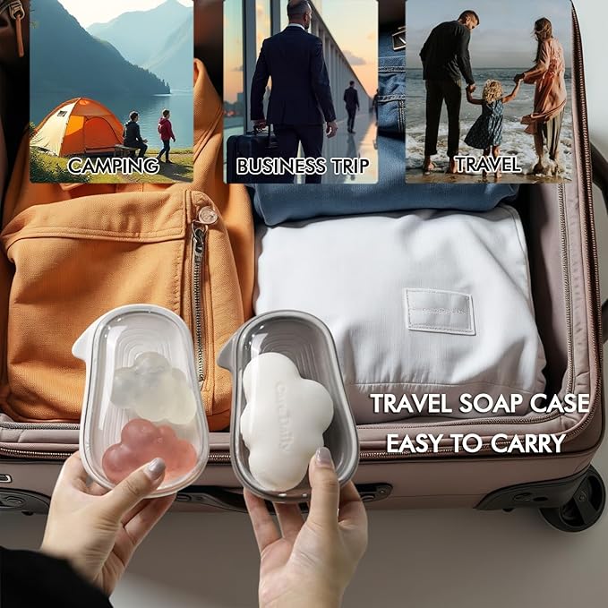 Travel Soap Holder Bar Soap Dish Shower Soap Saver Case Container Box for Bathroom Camping Gym Vonpri (Grey, with Brush)