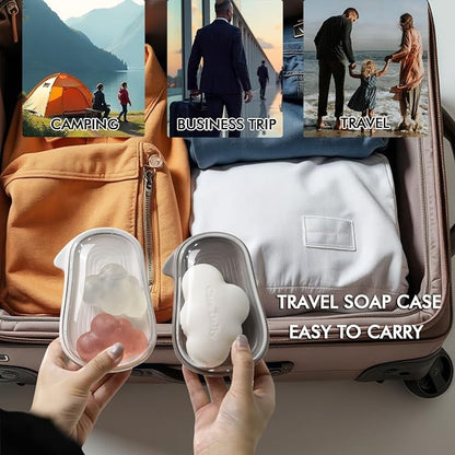 Travel Soap Holder Bar Soap Dish Shower Soap Saver Case Container Box for Bathroom Camping Gym Vonpri (Grey, with Brush)