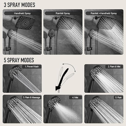 Veken 11.8'' Rain Shower Head with Handheld, High Pressure Rainfall Showerhead Combo with 5 Handheld Water Spray Modes for Bathroom Accessories, Home Decor, Detachable Dual Shower Heads, Matte Black