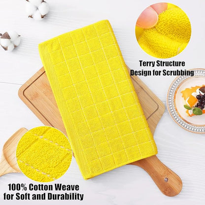 Homaxy 100% Cotton Terry Kitchen Dish Cloths, Ultra Soft and Absorbent Dish Towels for Kitchen, Perfect for Drying and Washing Dishes, 12 Pack, 12 x 12 Inches, Yellow