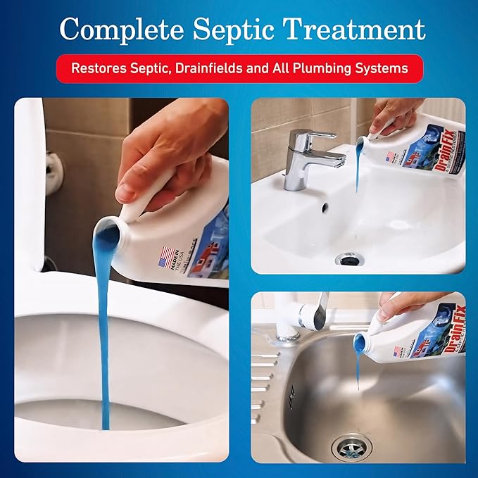 DrainFix & Septic Restorer – 32 oz Enzyme Septic Tank Treatment & Drainfield Restoration – Organic Drain Cleaner for Sewer Lines, RV & Home Plumbing – Safe for Pipes & Septic Systems