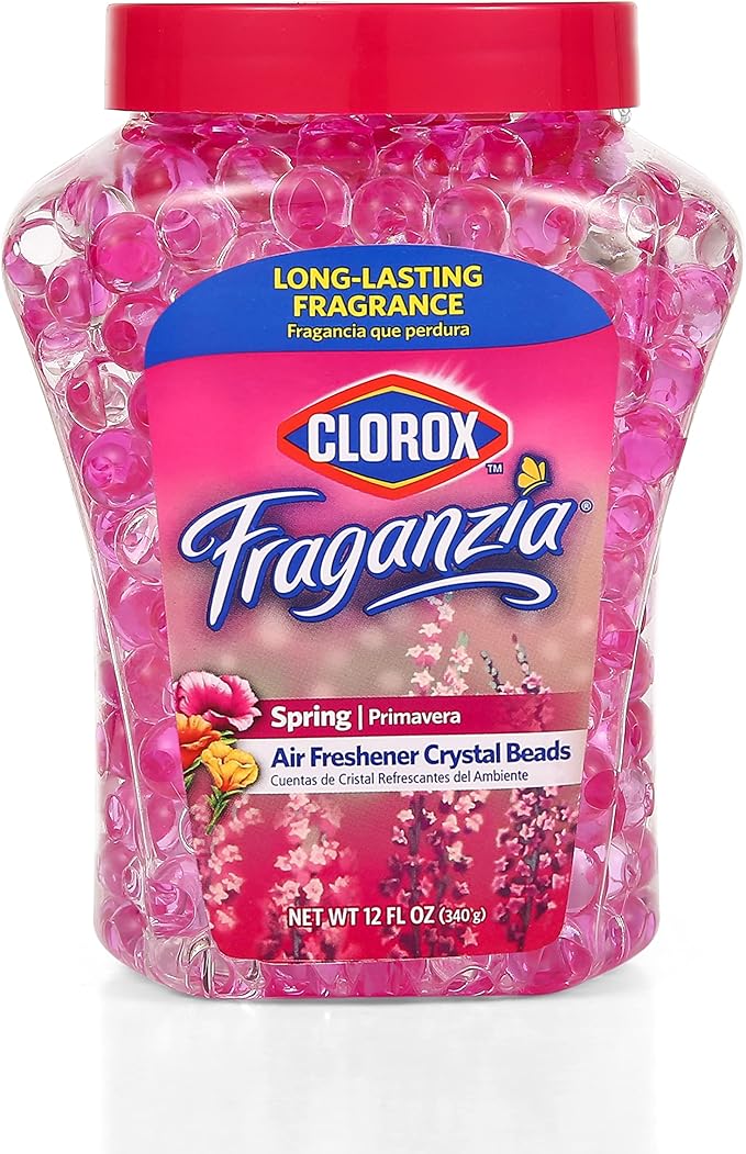 Clorox Fraganzia Crystal Beads Air Freshener, Long Lasting Room Deodorizer and Odor Eliminator Gel Beads to Freshen Home, Car, or Office, Spring Scent, 12 Fl Oz