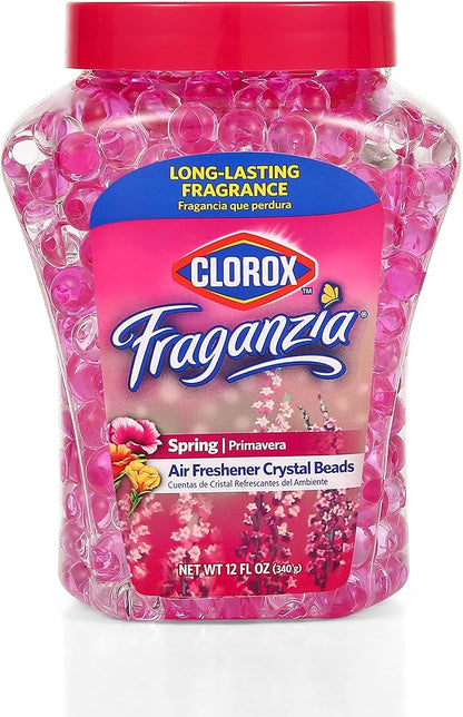 Clorox Fraganzia Crystal Beads Air Freshener, Long Lasting Room Deodorizer and Odor Eliminator Gel Beads to Freshen Home, Car, or Office, Spring Scent, 12 Fl Oz