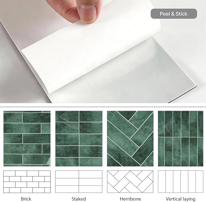 COLAMO 22PCS Green Peel and Stick Backsplash, Self Adhesive Glossy Subway Tile, Brick Mosaic Tile Stick on Backsplash for Kitchen, Bathroom, RV, Accent Wall