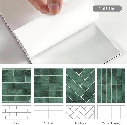 COLAMO 22PCS Green Peel and Stick Backsplash, Self Adhesive Glossy Subway Tile, Brick Mosaic Tile Stick on Backsplash for Kitchen, Bathroom, RV, Accent Wall