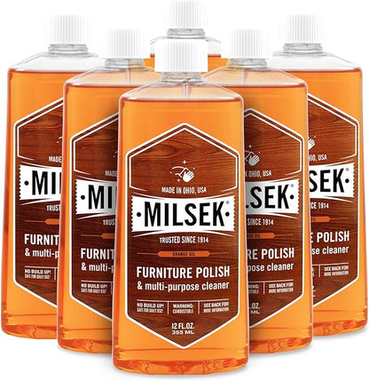 Milsek Furniture Polish and Wood Cleaner with Orange Oil - Multipurpose Cleaning Supplies for Home and Household from Hardwood Floors to Kitchen Cabinets- 12 Fl Oz (Pack of 6)