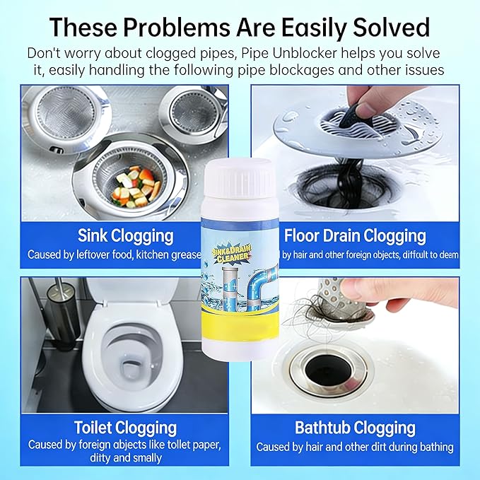 Sink & Drain Cleaner Powder for Kitchen and Bathroom, Fast Acting Drains Cleaning Formula for Shower and Bathtub Pipes, Easy to Use Drain Maintenance Cleaner, 3.9 oz (3pcs)
