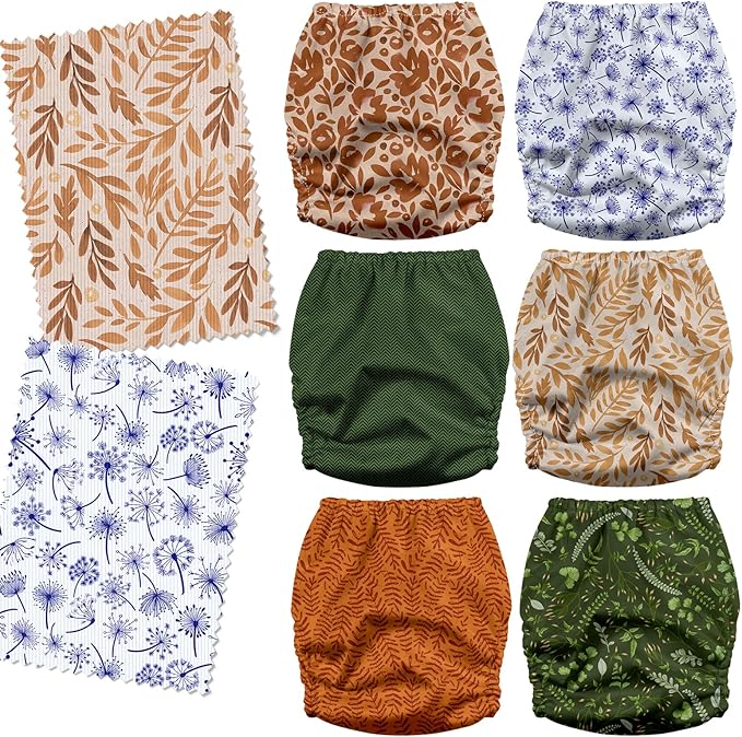 Mama Koala 3.0 Cloth Diapers for Babies with Suede Cloth Lining, 6 Pack with 6 Natural Diaper Inserts - Reusable Pocket Diapers (Neutral Leaves)