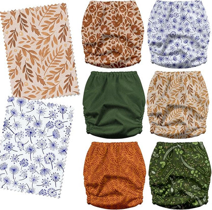 Mama Koala 3.0 Cloth Diapers for Babies with Suede Cloth Lining, 6 Pack with 6 Natural Diaper Inserts - Reusable Pocket Diapers (Neutral Leaves)