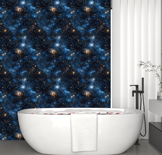 Laatse Blue Starry Peel and Stick Removable Black Sky Contact Paper 17.5in x393.7in, Gold Star Modern Wallpaper Mural Waterproof Self Adhesive for Wall Bedroom Bathroom Kitchen Cabinet Room Decor