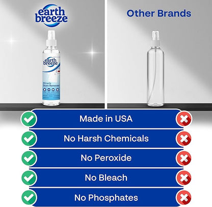 Earth Breeze Miracle Stain Remover Spray – Powerful All-In-One Solution - Removes Virtually All Household Stains – No Harsh Chemicals – Made in USA – Effective Tough Stain Eliminator – 8fl oz.
