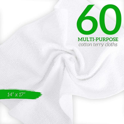 GREEN LIFESTYLE Blue & Orange Striped Terry Towels, White Rags, Bar Towels, 100% Cotton Absorbent and Durable, Multipurpose Cleaning Rags, Kitchen Rags (14”x17”, Pack of 60)