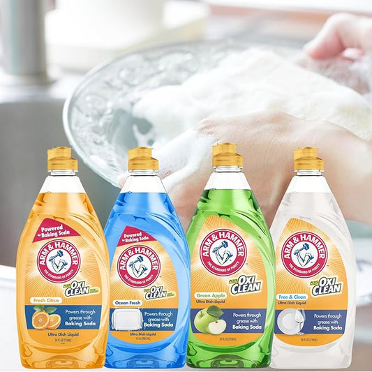 Arm & Hammer + OxiClean Dish Soap, Ocean Fresh Scent, 24 oz, Powerful Grease-Cutting Liquid Dish Detergent