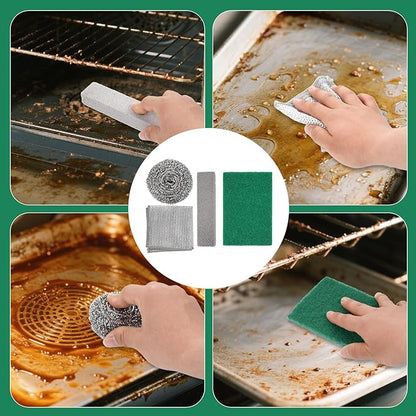 Heavy Duty Oven Cleaner Brush Kits, 12 Pcs Oven Cleaning Tools Accessories, Include Razor Blade Scraper, Crevice Cleaning Brush, Steel Wool Scrubber, Scrub Sponges,Cleaning Rags