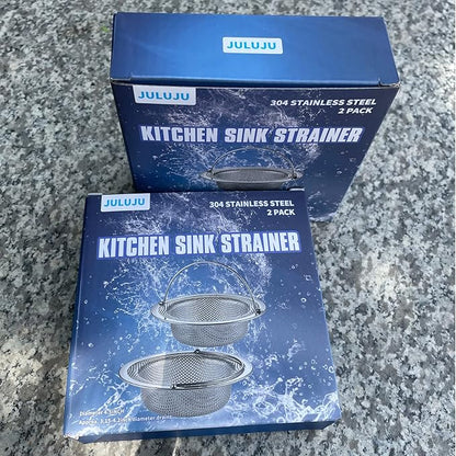 2 Pack Upgrade Kitchen Sink Strainer (Sink Drain Strainer) - 304 Stainless Steel Rust Free, Fordable Handle, 4.5 Inch Diameter