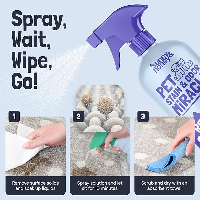 Sunny & Honey Pet Stain and Odor Remover - Enzyme Cleaner for Dog Urine and Poop on Carpets and Furniture - Strong Pet Carpet Cleaner Spray (1 Gallon Lavender)
