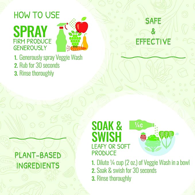 Veggie Wash Organic Fruit and Vegetable Wash Soaker, 32 Fluid Ounce (Pack of 4)
