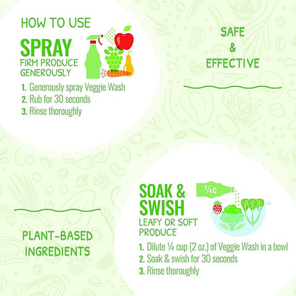 Veggie Wash Organic Fruit and Vegetable Wash Soaker, 32 Fluid Ounce (Pack of 4)