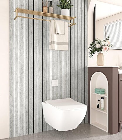 Wallercity Gray Peel and Stick Wood Slat Panels for Living Room Bedroom 11.7''x118'' Wooden Panels Wall Decor Self Adhesive Waterproof Wood Paneling Soundproof Slat Wallpaper for Backsplash Ceiling