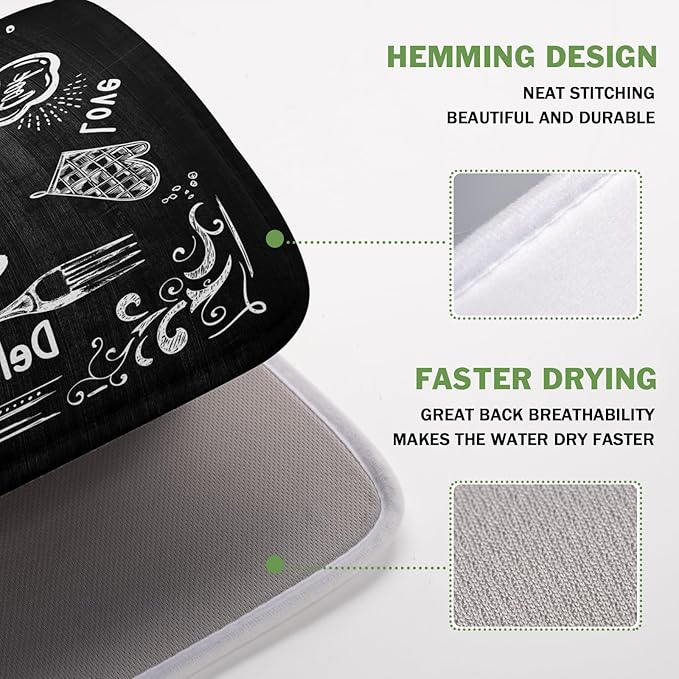 Dish Drying Mats for Kitchen Counter 16 x 18 Inch, Kitchen Drying Mat,Black Coffee Bar Dishes Pad Dish Drainer Rack Mats Absorbent Fast Dry Kitchen Accessories