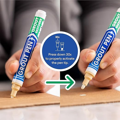 Grout Pen Cream Tile Paint Marker: Waterproof Grout Paint, Tile Grout Colorant and Sealer Pen - Narrow 5mm, 2 Pack with Extra Tips (7mL) - Cream
