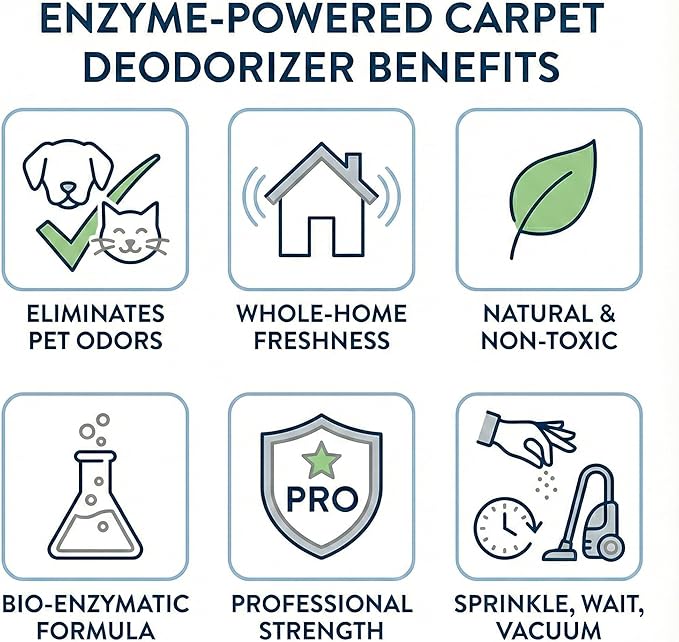 Enzyme-Powered Carpet Deodorizer (Powder) - Unscented | Natural Pet Odor Eliminator | Bio-Enzymatic Formula, Premium Performance, Eco Friendly | 16 oz