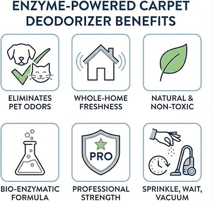 Enzyme-Powered Carpet Deodorizer (Powder) - Patchouli | Natural Pet Odor Eliminator | Bio-Enzymatic Formula, Premium Performance, Eco Friendly | 16 oz