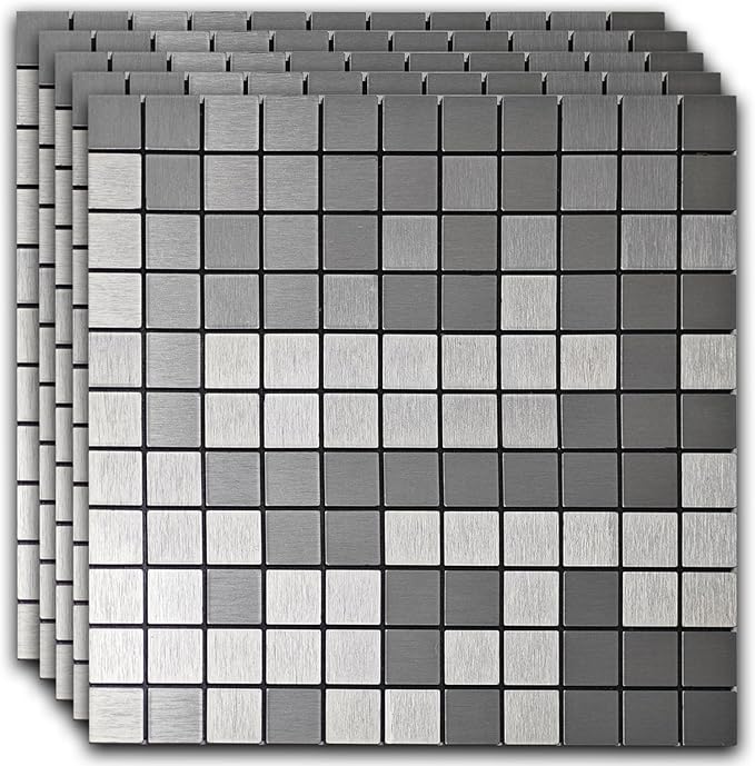 10pcs Waterproof Non-Slip Mosaic Wall Stickers, Heat-Resistant Self-Adhesive Tiles, Easy Cut & Peel for Kitchen Bathroom Bedroom Living Room (10, Silver)