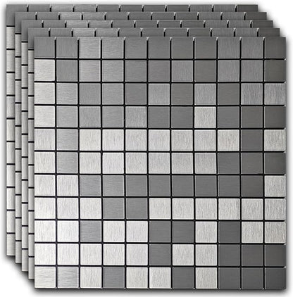 10pcs Waterproof Non-Slip Mosaic Wall Stickers, Heat-Resistant Self-Adhesive Tiles, Easy Cut & Peel for Kitchen Bathroom Bedroom Living Room (10, Silver)