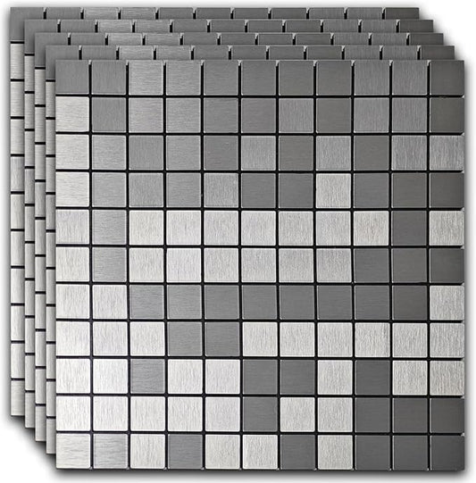 10pcs Waterproof Non-Slip Mosaic Wall Stickers, Heat-Resistant Self-Adhesive Tiles, Easy Cut & Peel for Kitchen Bathroom Bedroom Living Room (10, Silver)