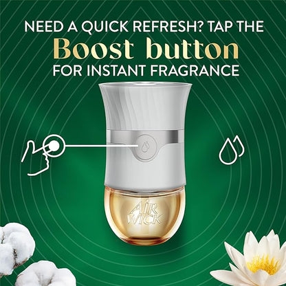 Air Wick Vibrant Plug In Scented Oil Refill, Infused with Essential Oils, Plug In Air Fresheners for Home, Cotton & White Lotus, 4 ct