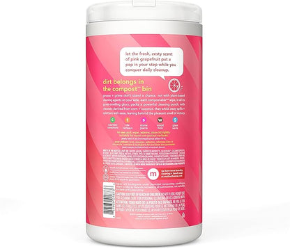 Method All-Purpose Cleaning Wipes, Pink Grapefruit, Multi-Surface, Compostable, 70 Count (Pack of 6)
