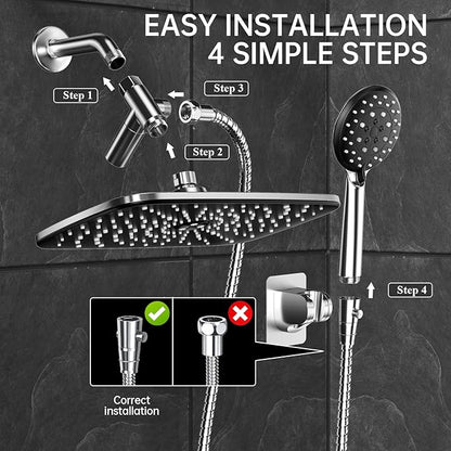 Veken 11.8 Inch Rain Shower Head with Handheld- High Pressure Dual Shower Heads with 5 Modes Handheld Spray Combo- Wide Rainfall Showerhead with Hose, Bathroom Accessories, Chrome