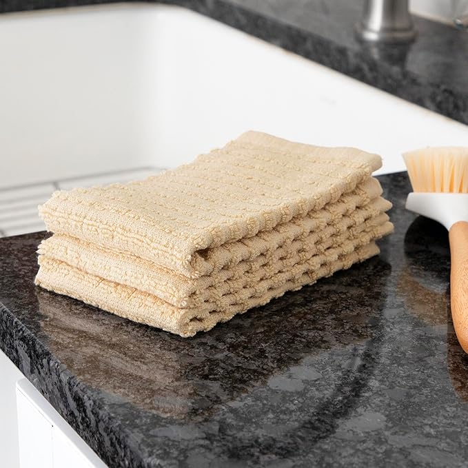Ritz Royale Collection 100% Combed Terry Cotton, Highly Absorbent, Kitchen Dish Cloth Set, 13-3/4" x 12", 3-Pack, Solid, Latte