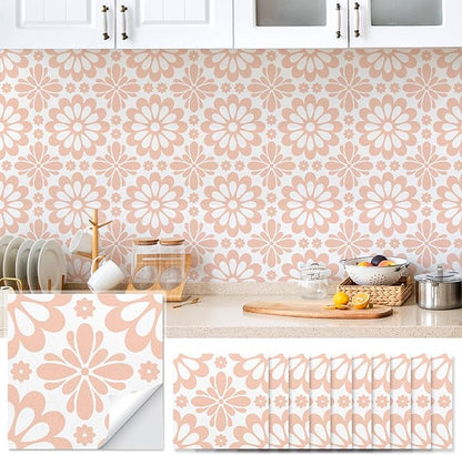AM AMAONM 10pcs 20x20cm Removable Square Vintage Floral Pattern Tile Stickers 3D Decorative Peel and Stick Vinyl Self Adhesive Wall Tiles Decor Decals for Kitchen Backsplash Bathroom Furniture (F)