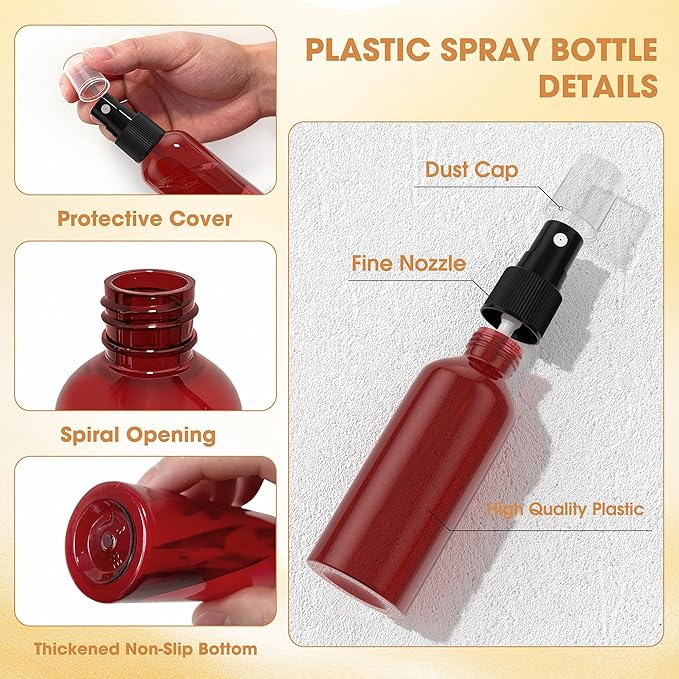EVANCENT 50Pack 4oz Spray Bottles Plastic, 120ml Small Spray Bottle Bulk Black Fine Mist Sprayer, Portable Empty Refillable Containers Cosmetic Bottles for Plants, Cleaning, Misting & Skin Care-Red