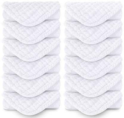 MOON PARK Baby Washcloths, 12 Pack - 12x12 Inches, Small Burp Cloths and Baby Wipes - 100% Cotton Muslin Ultra Soft for Newborn, Infant and Toddlers - White