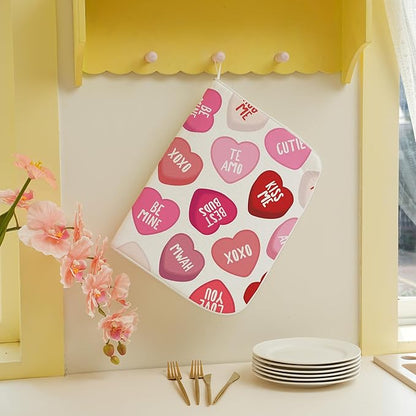 Valentine's Dish Drying Mat 18x24 Inches For Kitchen Counter Absorbent Love Heart Pink Kitchen Decoration Mother's Day Anniversary Wedding Drying Mat Pad For Home Kitchen,Office,Dining Room