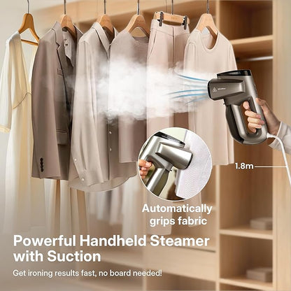 Vacuum Steamer for Clothes, GKJ Handheld Clothes Steamer, 2300Pa Suction Portable Travel Fabric and Garment Steamer, 2-in-1 Steamer & Iron, 118ml Water Tank (for 110-120V)