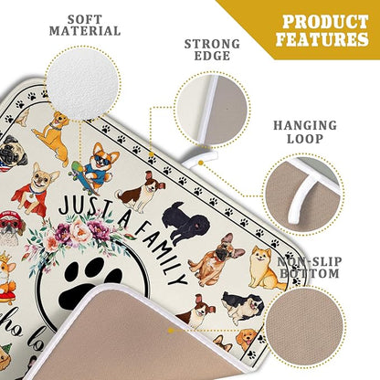 Lovely Dogs Dish Drying Mat Absorbent Printed Drying Pad for Kitchen Counter