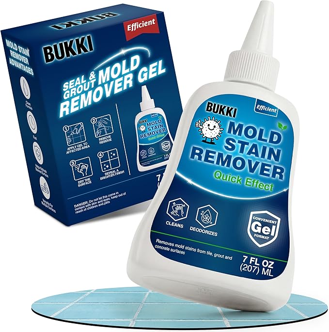 BUKKI Professional Mold Stain Remover Gel (7 FL OZ), Heavy Duty Thick Gel for Shower Grout, Front Load Washer Seals, Caulking, Bathrooms, Sinks and Tile