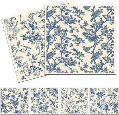 Blue Floral Swedish Dishcloths for Kitchen, 6 Pack Blue Whihe Floral Swedish Dish Cloths, Absorbent Fast Drying Sponge Cleaning Paper Towels for Cooking Home Decoration Housewarming Gift