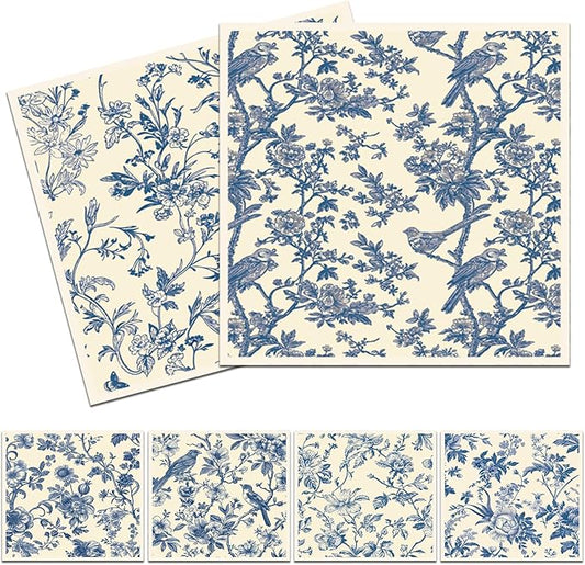 Blue Floral Swedish Dishcloths for Kitchen, 6 Pack Blue Whihe Floral Swedish Dish Cloths, Absorbent Fast Drying Sponge Cleaning Paper Towels for Cooking Home Decoration Housewarming Gift