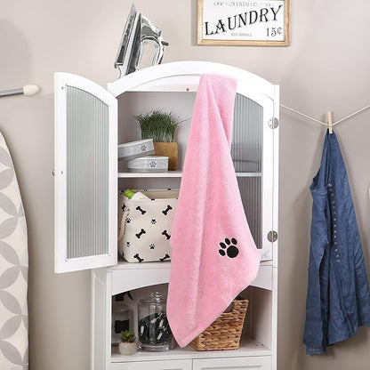 Bone Dry Pet Grooming Microfiber Towel, Embroidered Collection, X-Large,41x23.5, Pink (Pack of 12)