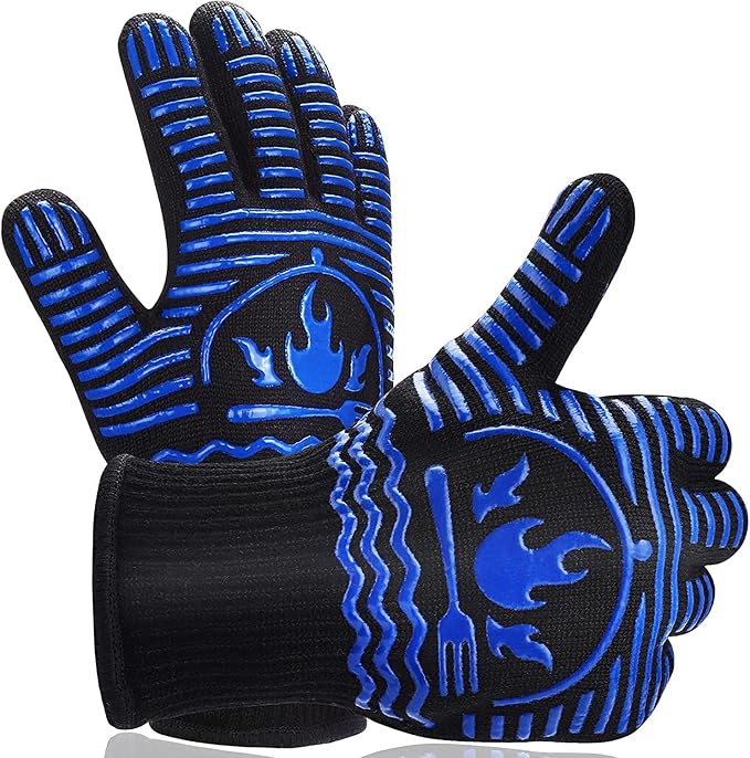 BBQ Gloves, 1472°F Extreme Heat Resistant Grill Gloves, Non-Slip Food Grade Silicone Oven Mitts Gloves for Kitchen, Cooking, Barbecue, Baking, Smoker (9inch)