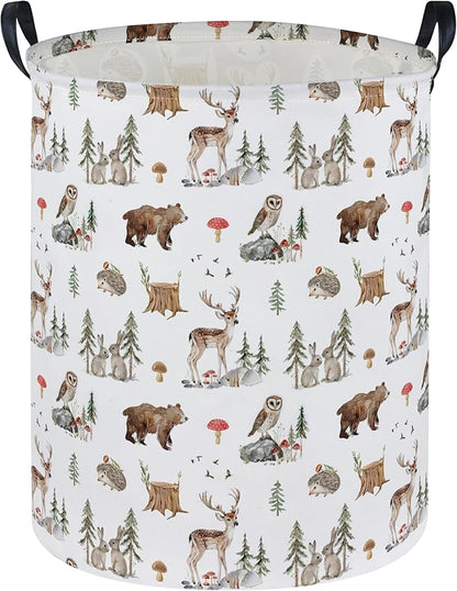Kids Laundry Basket Animal Hamper for Nursery Woodland Hamper Cute Kids Storage Bin Organizer Room Decor for Home(Woodland animal)