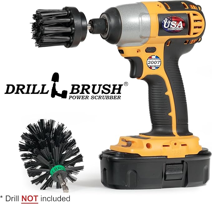 2 Piece Mini Size Long Bristle Black Ultra Stiff Rotary Cleaning Drillbrushes Used for Cleaning BBQ Grills, Furnaces, Baked-on Food, and Industrial Applications