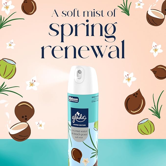 Glade Odor Fighting Soft Mist Air Freshener Room Spray, Coconut Water & Beach Grass, 7.3 oz., 6 count