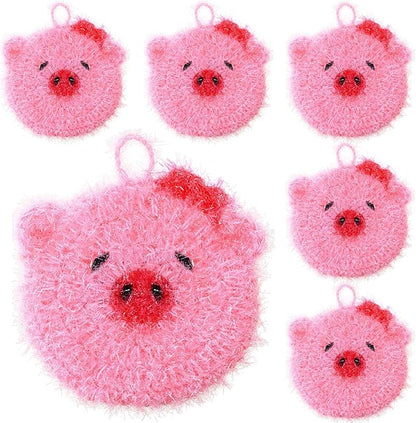 6 Piecs Cute Pig Shape Dish Sponge Dual Sided Non Scratch Pig Dish Washing Scrubbers, Reusable Household Cleaning Kitchen Tools for Dishwashing Washing Dishes Cookware